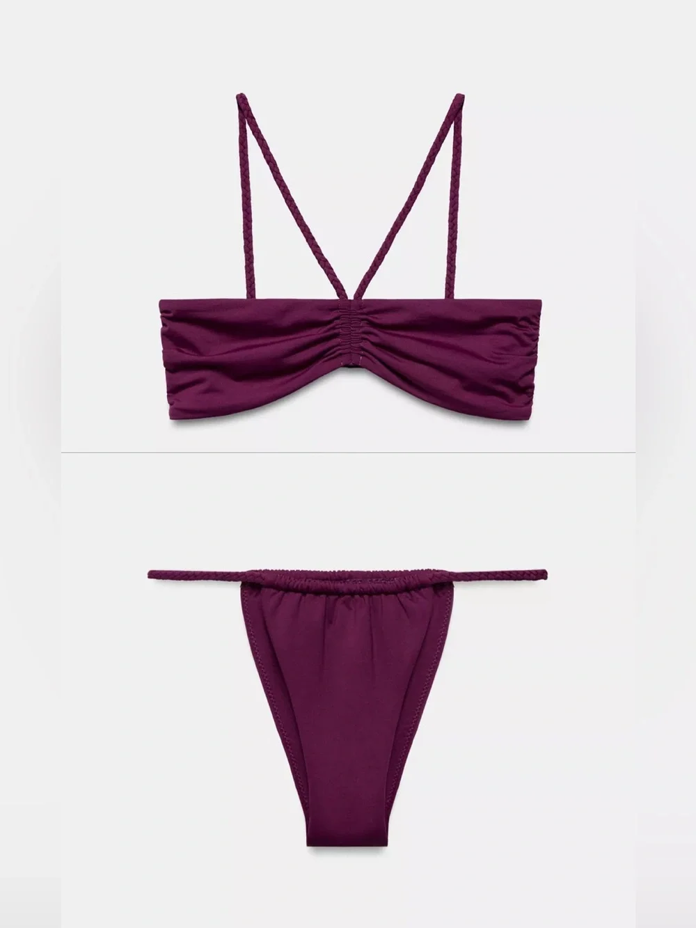 MWT Zara 2 pieces Braided-Strap Ruched Bikini in Plum